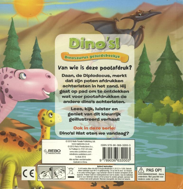 Achterkant van Dinosaurus geluidsboekje