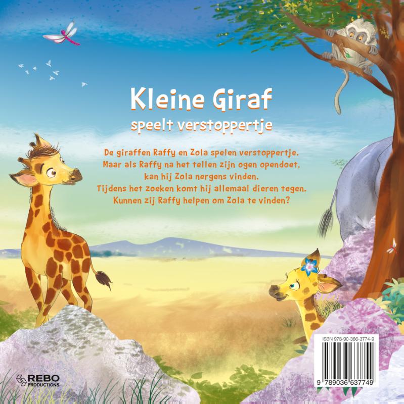 Achterkant van Kleine Giraf speelt verstoppertje