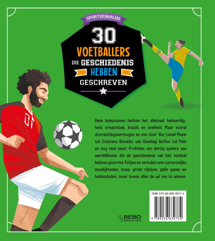 Achterkant van 30 voetballers die geschiedenis hebben geschreven