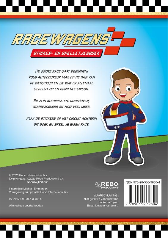 Achterkant van Racewagens sticker- en spelletjesboek