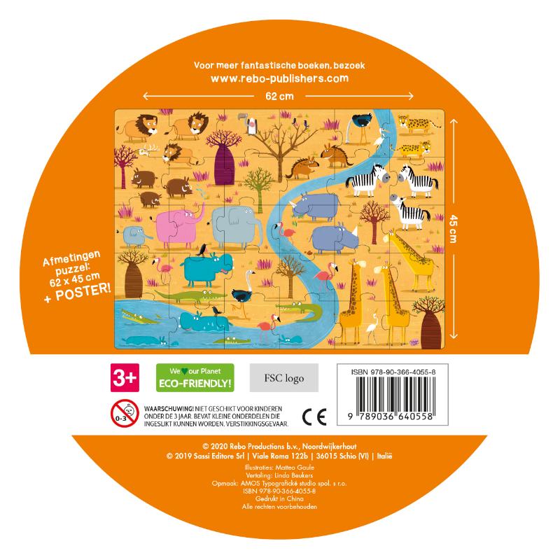 Achterkant van Dieren uit Afrika - boek + giga puzzel