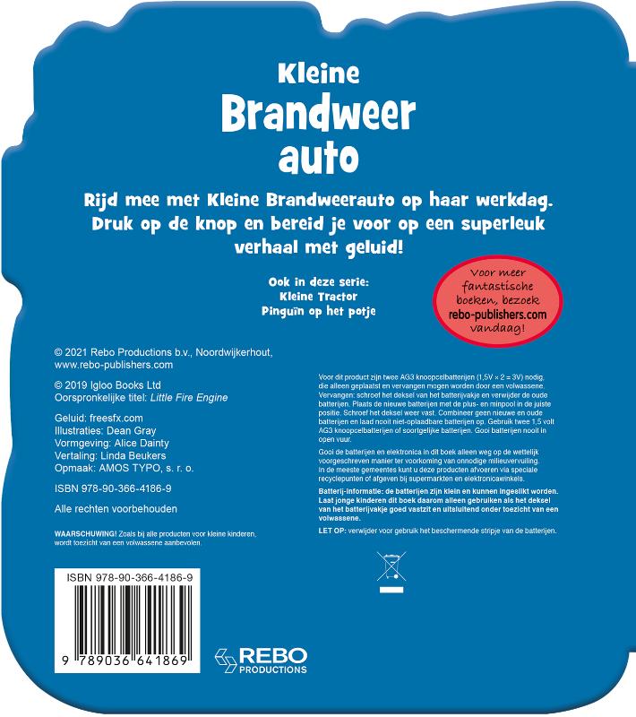 Achterkant van Geluidboek Kleine Brandweerauto