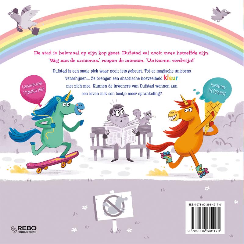Achterkant van Uh-oh! Daar zijn de... unicorns! - prentenboek padded