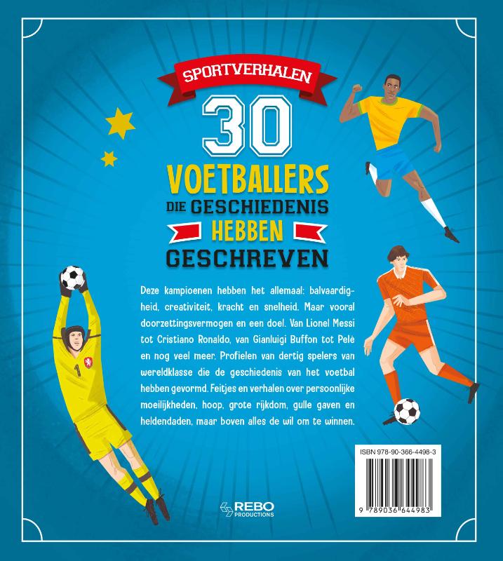 Achterkant van 30 voetballers die geschiedenis hebben geschreven