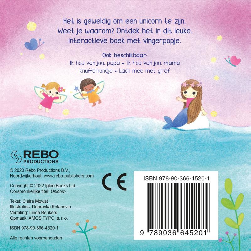 Achterkant van Unicorn - Vingerpopboek