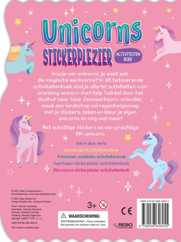 Achterkant van Stickerplezier activiteitenboek Unicorns