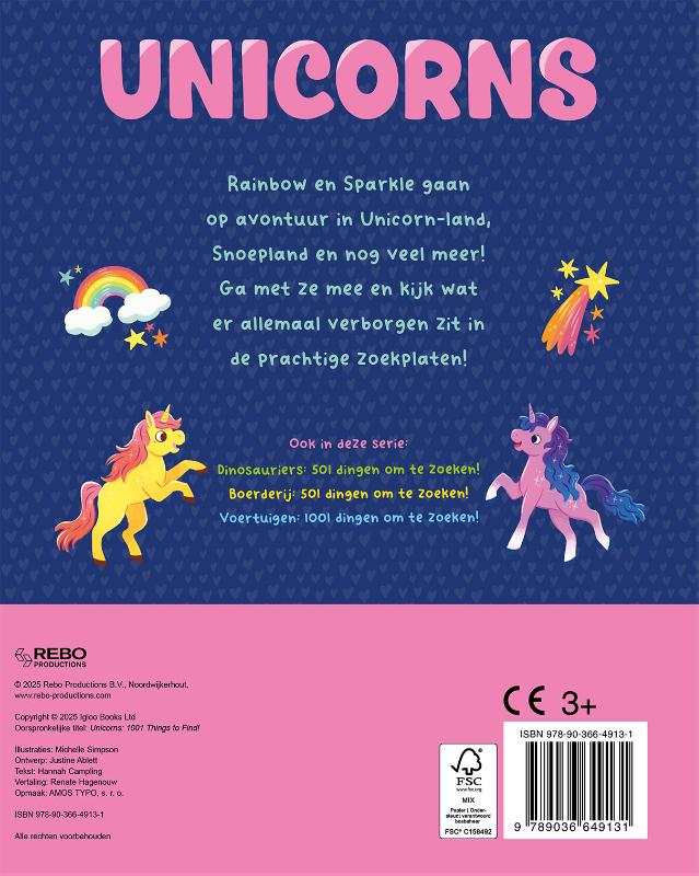 Achterkant van Unicorns 1001 dingen om te zoeken!