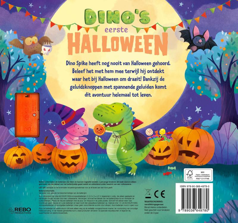 Achterkant van Dino's eerste Halloween