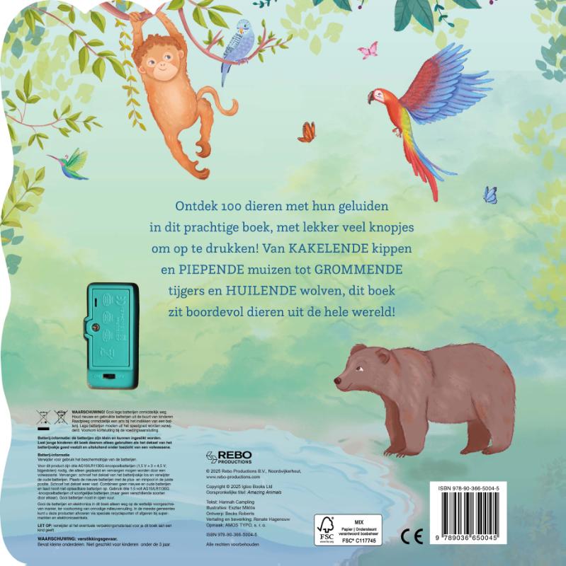 Achterkant van Geluidenatlas dieren - 100-geluidenboek
