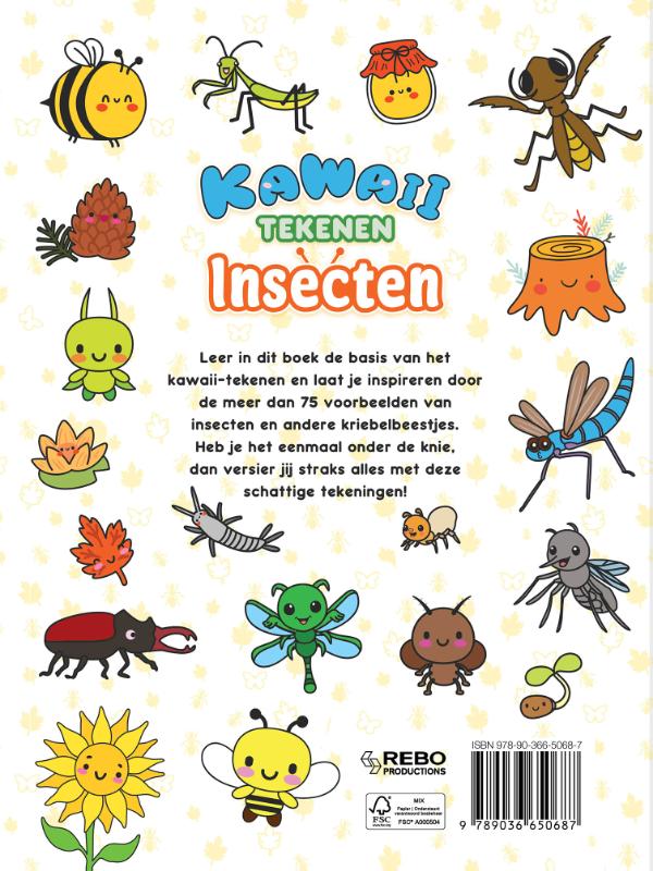 Achterkant van Kawaii tekenen insecten