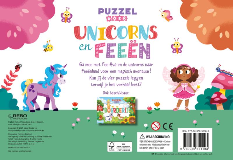 Achterkant van Unicorns en feeën - Puzzelboek