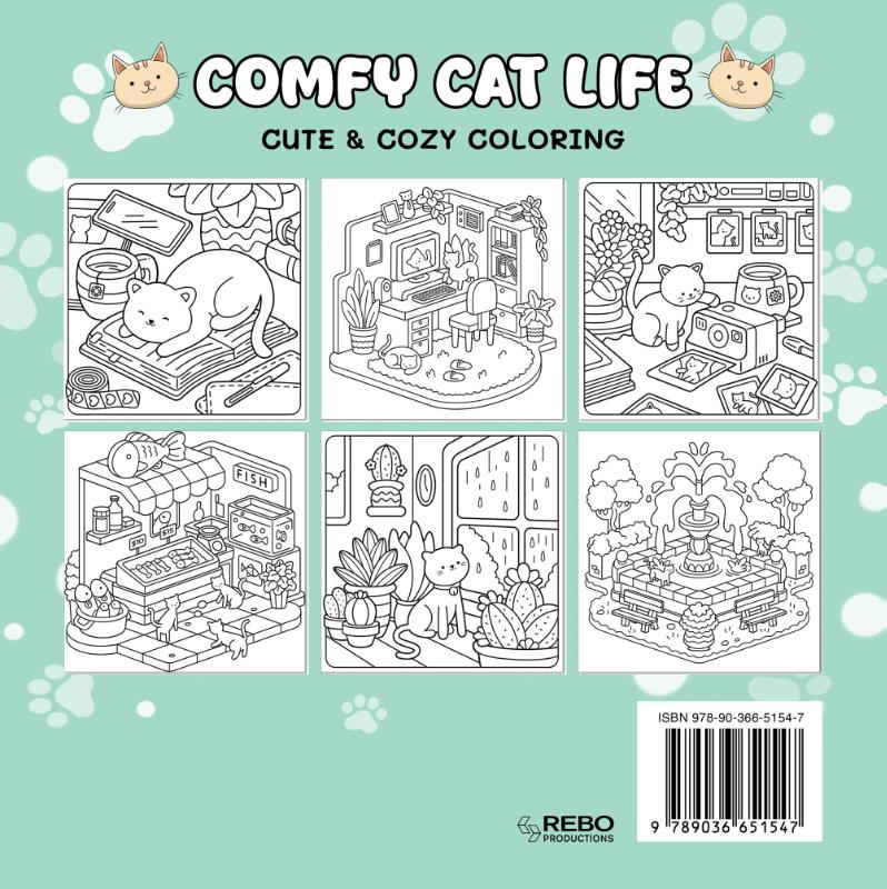 Achterkant van Comfy cat life - Coloring Book Cafe