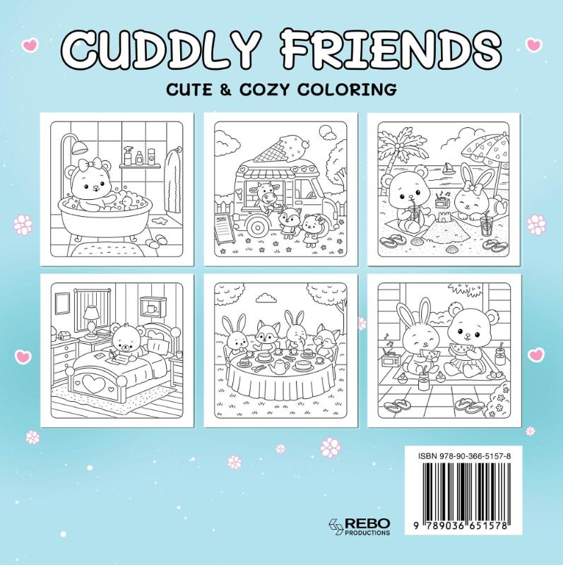 Achterkant van Cuddly friends - Coloring Book Cafe