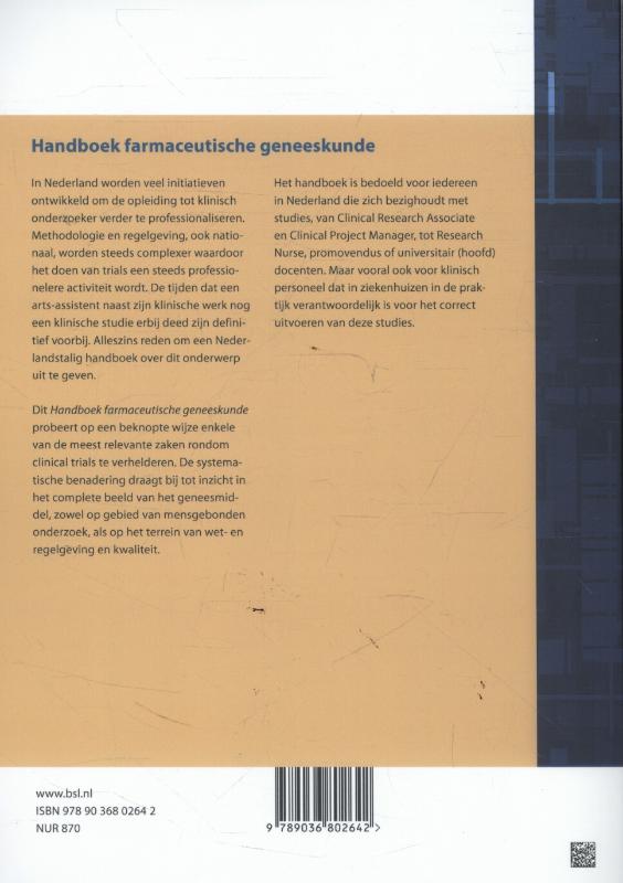 Achterkant van Handboek farmaceutische geneeskunde