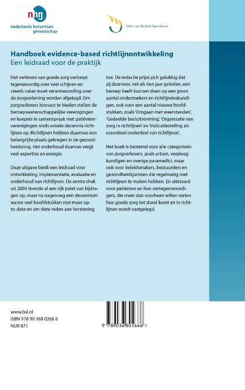Achterkant van Handboek evidence-based richtlijnontwikkeling