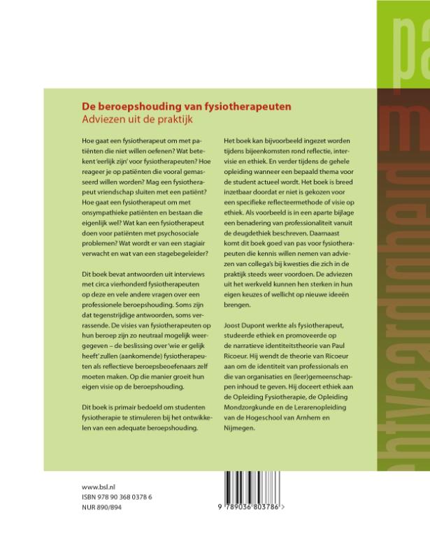 Achterkant van De beroepshouding van fysiotherapeuten