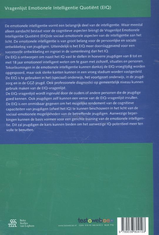 Achterkant van Vragenlijst Emotionele Intelligentie Quotient (EIQ) - handleiding