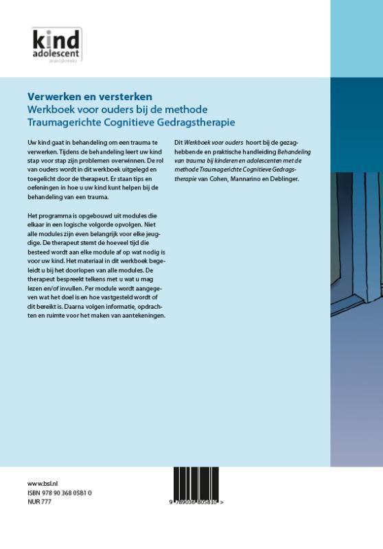 Achterkant van Werkboek voor ouders bij de methode traumagerichte cognitieve gedragstherapie