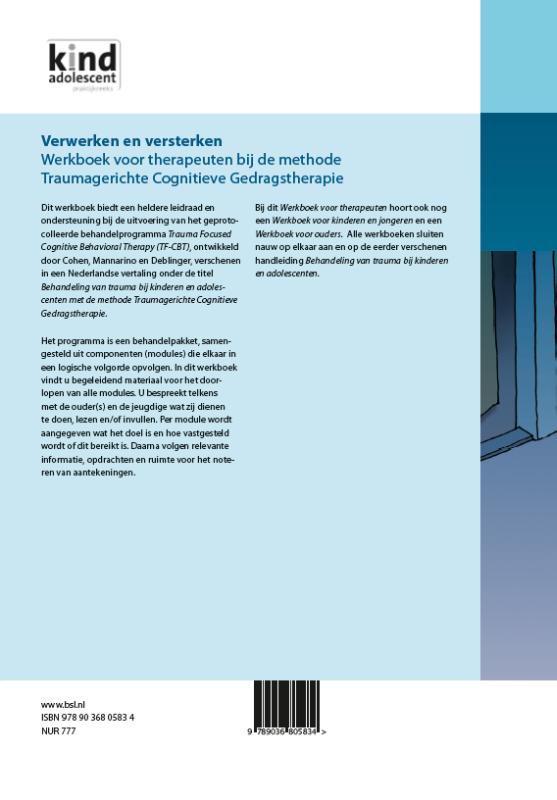 Achterkant van Werkboek voor therapeuten bij de methode traumagerichte cognitieve gedragstherapie