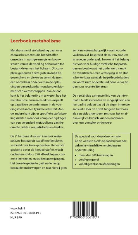 Achterkant van Leerboek metabolisme