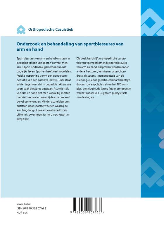 Achterkant van Onderzoek en behandeling van sportblessures van arm en hand