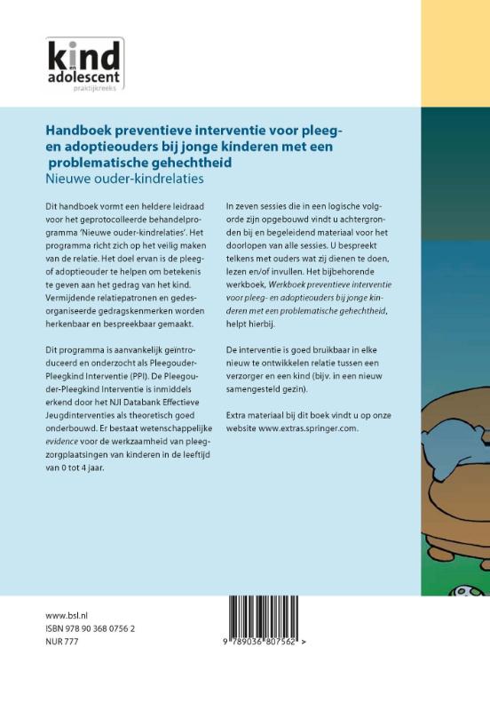 Achterkant van Handboek preventieve interventie voor pleeg- en adoptieouders bij jonge kinderen met een problematische gehechtheid