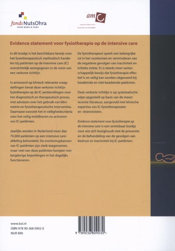 Achterkant van Evidence statement voor fysiotherapie op de intensive care