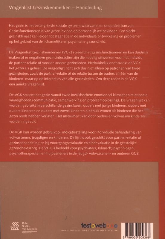 Achterkant van Vragenlijst Gezinskenmerken (VGK) - handleiding