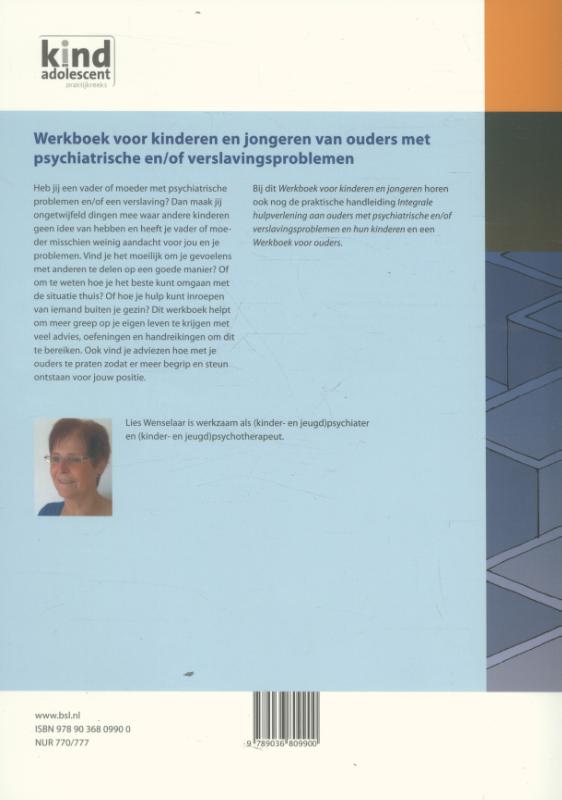 Achterkant van Werkboek voor kinderen en jongeren van ouders met psychiatrische en/of verslavingsproblemen