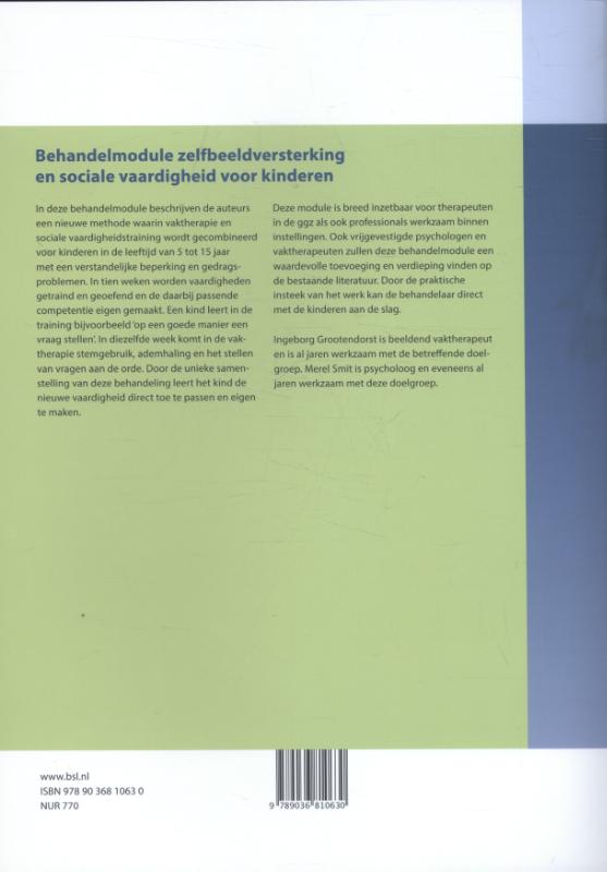 Achterkant van Behandelmodule zelfbeeldversterking en sociale vaardigheden voor kinderen