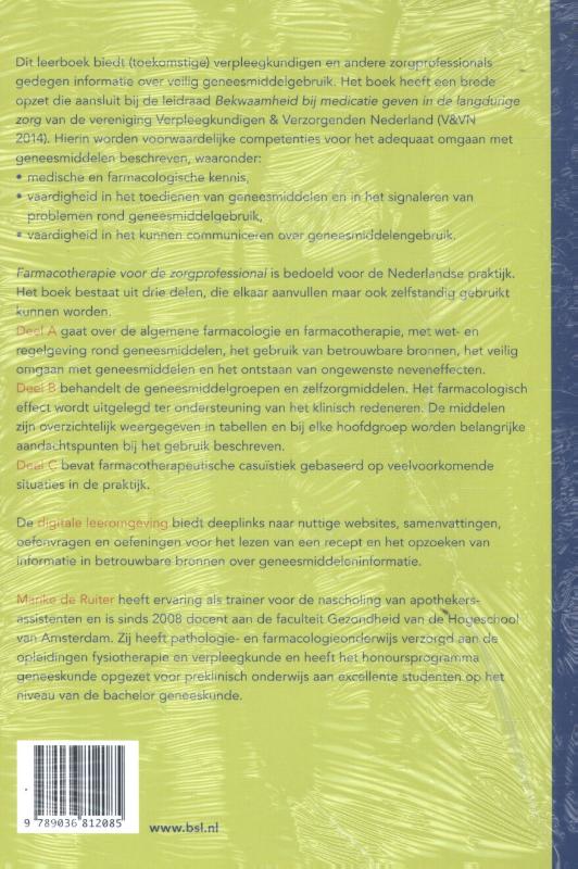 Achterkant van Farmacotherapie voor de zorgprofessional
