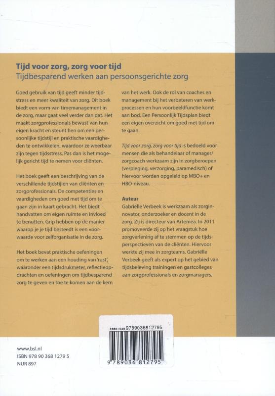 Achterkant van Tijd voor zorg, zorg voor tijd
