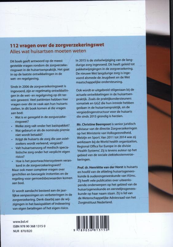 Achterkant van 112 vragen over de zorgverzekeringswet