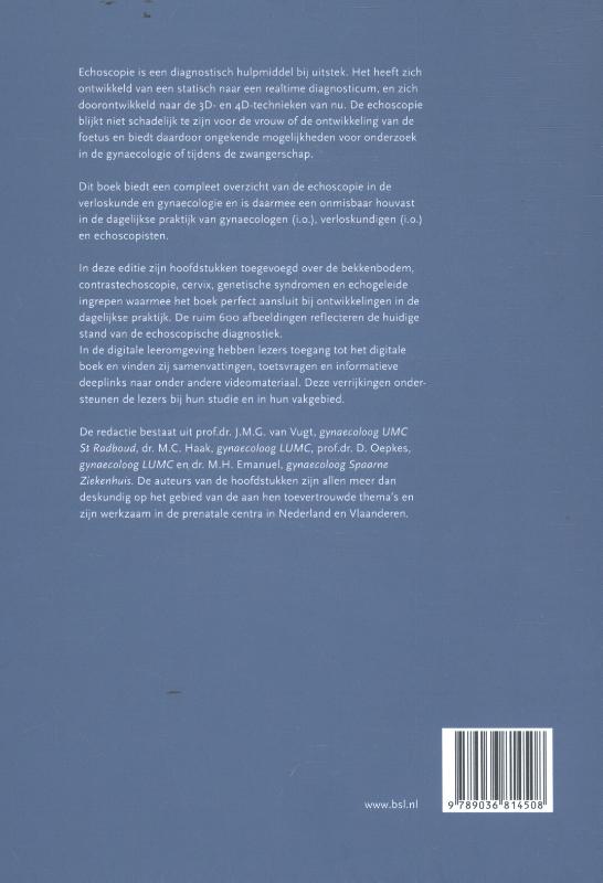 Achterkant van Echoscopie in de verloskunde en gynaecologie