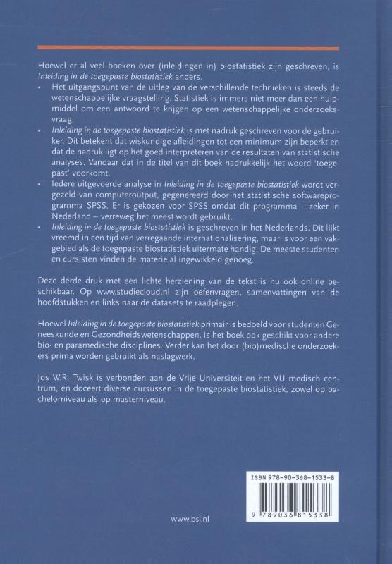 Achterkant van Inleiding in de toegepaste biostatistiek