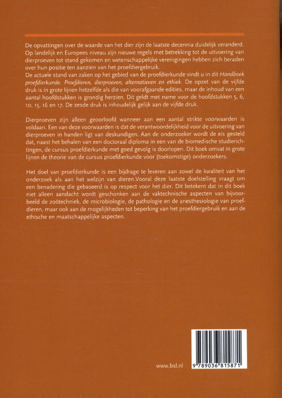 Achterkant van Handboek proefdierkunde