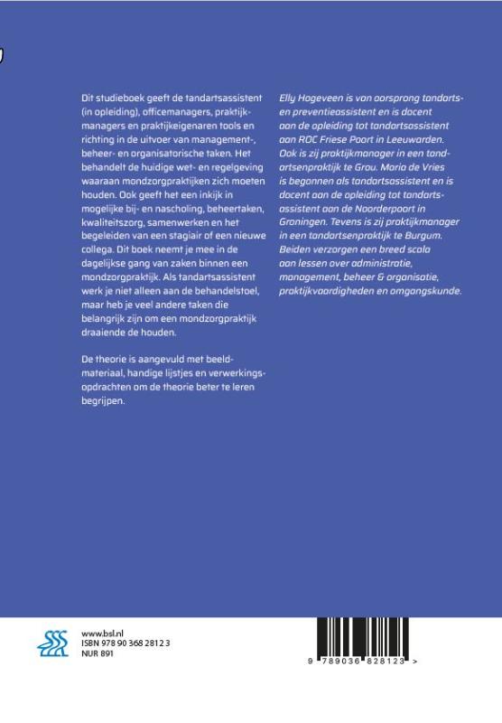 Achterkant van Management, beheer en organisatie voor tandartsassistenten