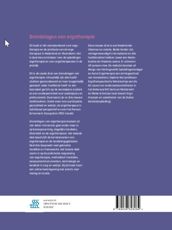 Achterkant van Grondslagen van ergotherapie