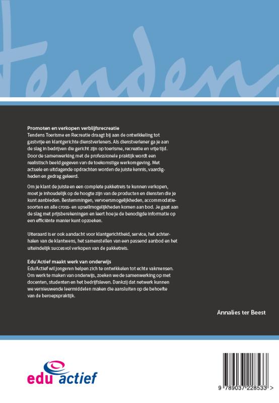 Achterkant van Werkboek Promoten en verkopen reisbranche