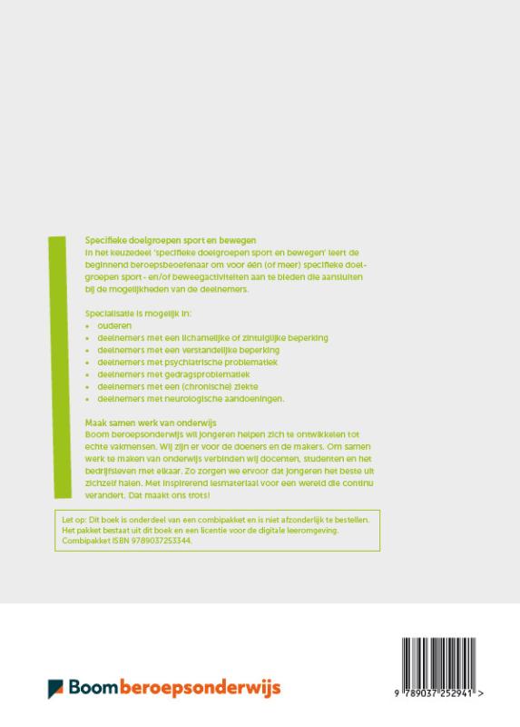 Achterkant van Keuzedeel Specifieke doelgroepen sport en bewegen