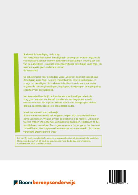 Achterkant van Keuzedeel Basiskennis Beveiliging in de zorg folio