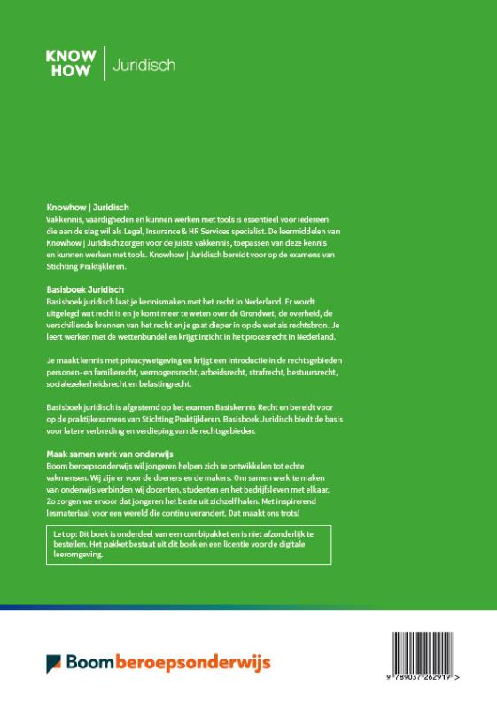 Achterkant van Basisboek Juridisch | combipakket