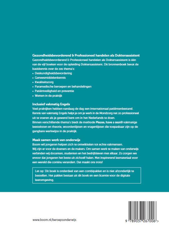 Achterkant van Gezondheidsbevorderend en professioneel handelen als DA | combipakket