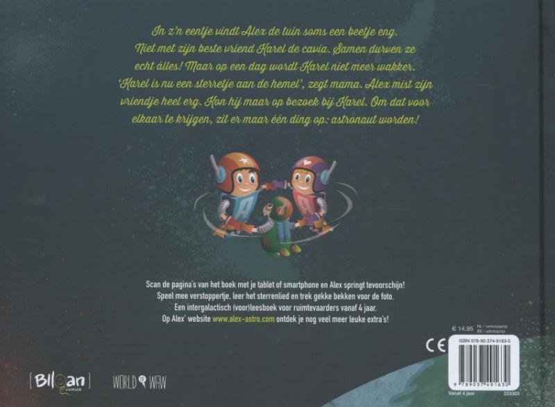 Achterkant van Alex de astronaut