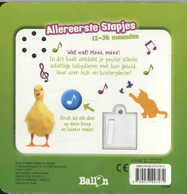 Achterkant van Geluidenboek: Babydieren