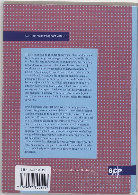 Achterkant van Het gemeentelijk onderwijsachterstandenbeleid halverwege de eerste planperiode (1998-2002)