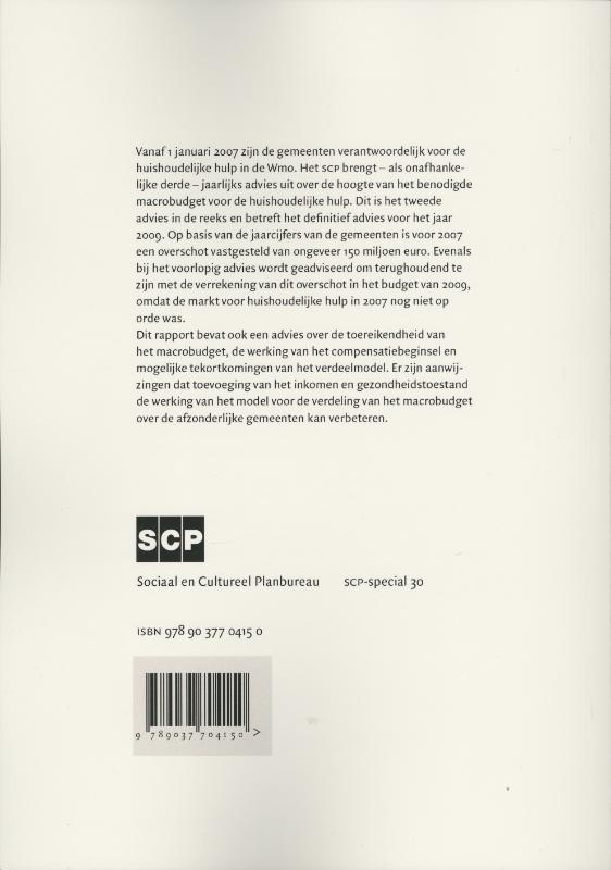 Achterkant van Definitief advies over het Wmo-budget huishoudelijke hulp voor 2009