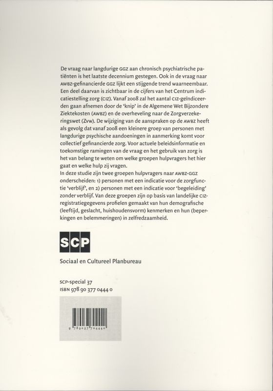Achterkant van Profielen van vragers naar AWBZ-GGZ