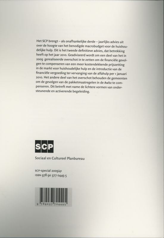 Achterkant van Definitief advies over het Wmo-budget huishoudelijke hulp voor 2010