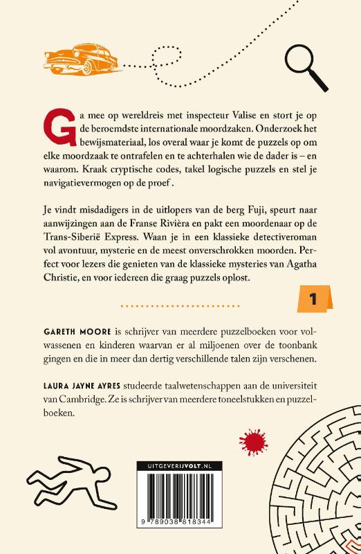 Achterkant van Reis om de wereld in 80 moorden puzzelboek